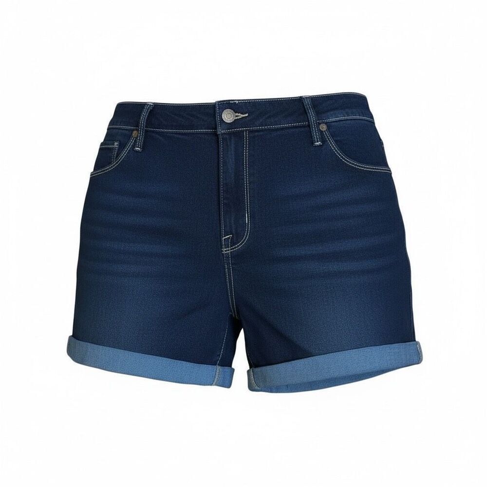Ava & Viv Zip Fly Super Stretch Cuffed Midi Jean Denim Shorts Blue Size 24W